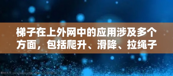 梯子在上外网中的应用涉及多个方面,包括爬升、滑降、拉绳子以及安全使用等。以下是对梯子在上外网中的具体应用和使用方法的详细解释 梯子在上外网中的应用涉及多个方面,包括爬升、滑降、拉绳子以及安全使用等。以下是对梯子在上外网中的具体应用和使用方法的详细解释